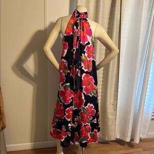 Umgee Floral Halter Neck Dress - Black and Pink